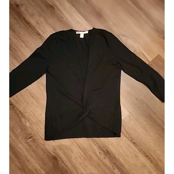 Belford Silk Black Pull-Over Cardigan-like Sweater Medium Womens Knot Front - Picture 1 of 5